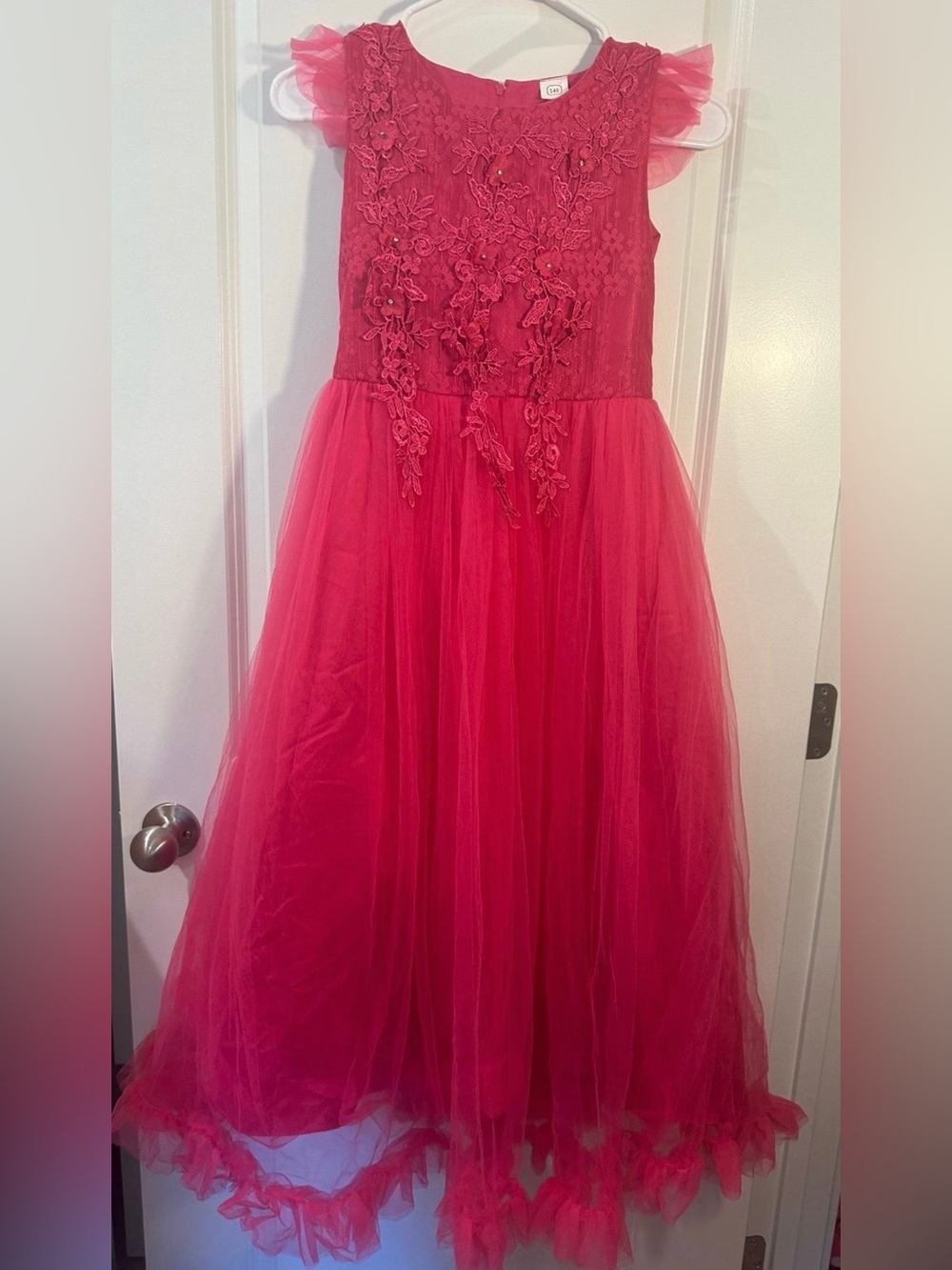 Girls' Pink Floral Appliqué Tulle Party Dress